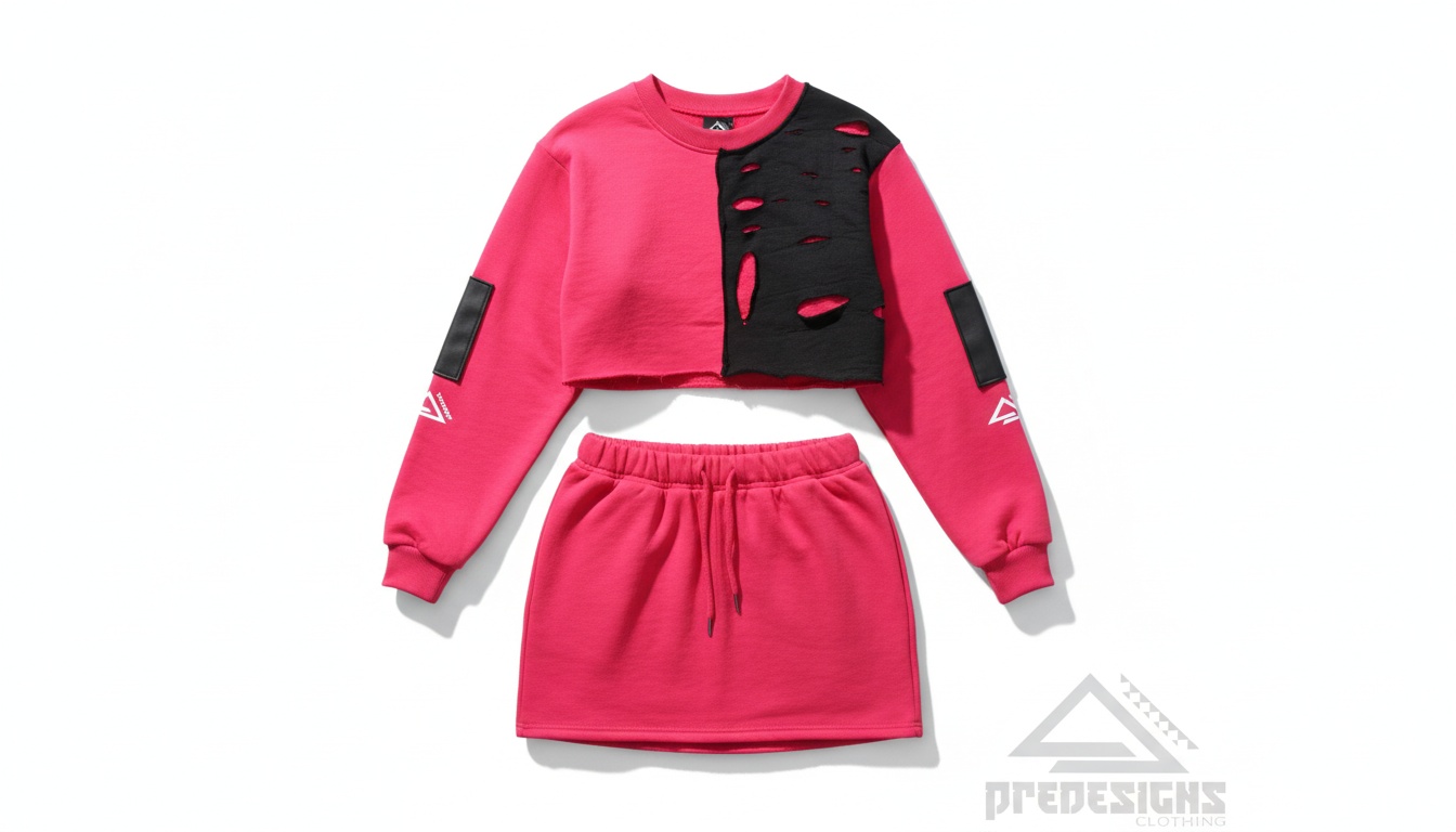 Deconstructed Drop Crewneck & Drawstring Skirt Set